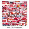 50 pegatinas de camión de bomberos para matar el tren, vagón, transporte, decoración, tarjeta goo, taza, mano, cuenta, pegatinas planas, al por mayor