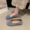 Zapatos Planos de Boca Baja Lazo Terciopelo Escarchado Punta Redonda Escote Redondo Aroma Suave Suela Blanda Zapatos de Ballet Nuevo Estilo Otoño 2025