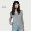 Cardigã Lyocell Tencel para Mulheres Primavera/Verão 2026 Blusa Fina de Seda Gelada com Manga Longa