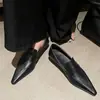 Couro de Ovelha Retrô Bico Fino Salto Baixo Sapatilhas Boca Rasa Roupa de Trabalho Profissional Sapatos Pequenos de Couro Loafers Femininos Salto Grosso Francês