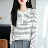 Suéter de Punto Redondo de Lana Fina Otoño/Invierno 2026 Manga Larga para Mujer Bloque de Color Rayas Holgado Falso Dos Piezas