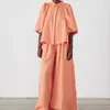 Traje de Camisa para Mujer Amazon 2025 Nuevo Cárdigan con Solapa y Manga Abullonada Parte Superior Pantalones Sueltos Conjunto Casual de Dos Piezas