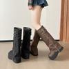 Botas Longas Outono/Inverno 2026 para Mulheres Baixas, Botas de Montaria com Forro de Lã, Elegantes Botas Altas Largas com Solado Espesso para Aumentar a Altura para Mulheres