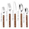 Acero Inoxidable 430 Mango de Uña de Sauce Cuchillo, Tenedor y Cuchara para Comida Occidental Vajilla Color Madera Cuchillo y Tenedor para Filete Francés Cuchara y Tenedor de Postre Juego de 5 Piezas
