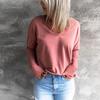 Kale Comercio Exterior Europeo y Americano Transfronterizo Amazon 2024 Otoño Suelto Empalmado Camiseta Básica Manga Larga Cuello en V Sudadera Ropa de Mujer