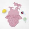 Ins Amazon Nuevo Color Sólido Moda Infantil Pequeña y Mediana Vestido de Tirantes de Tres Piezas Traje de Lino para Niña Bebé
