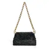 Bolsa Quadrada Pequena de Ombro Tecida à Mão Pura Moda Nicho Fashion Outono 24 Personalizada Quadrada com Contas
