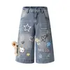 Pantalones Vaqueros Cropped Lavados Vintage para Mujer con Estampado de Perro Estilo Americano 2026 Sueltos Rectos de Pierna Ancha Casual de Largo Medio
