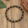 Pulseira Tecida Estilo Novo Transfronteiriça Cubo de Lava Pedra Vulcânica para Homens com Contas de Vidro Preto Fosco Pulseira Ajustável