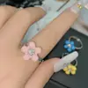 Anillo de Dedo para Mujer Versa Dulce de Chica Japonesa y Coreana Nuevo Color Pegamento Gotas Flor Anillo Pequeño Fresco Polvo Dulce Anillo de Dedo de Comida para Mujeres