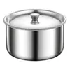 Bacia de Aço Inoxidável com Tampa Panela de Ensopado Panela de Sabor Pote Redondo para Temperos Bacia Multiuso Pote de Temperos de Cozinha Caixa de Temperos Pote de Banha