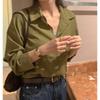 Roupas Femininas Coreanas Dongdaemun Alta Qualidade Outono Cor Pura Solta Preguiçoso Sensação Solta Versátil Literário e Artístico Emagrecimento Visual Camisa