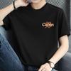 Camiseta Americana de Algodão Puro Masculina Manga Curta Verão Top Solto Algodão Manga Curta Estampada com Letras Folha de Bordo