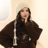 Gorro de Punto con Borlas Tejido a Mano para Mujer en Otoño e Invierno Nuevo Sombrero Cálido para Protección de Orejas Circunferencia de Cabeza Grande Mostrando la Cara Punta Pequeña