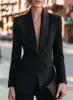Moda europea y americana transfronteriza para mujer: Blazer entallado con cuello chal, escote en V pronunciado, un botón, chaqueta de traje para mujer que ciñe la cintura