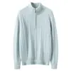 Tricô 100% Caxemira Pura Feminino Suéter com Meio Zíper e Gola Alta Modelagem Solta Outono e Inverno Novo Estilo Camada Base Aconchegante