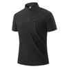 Camiseta Gola Alta Meio Zíper Masculina Manga Curta Seda de Gelo Secagem Rápida Camisa Corrida Fitness Elástica Respirável Casual Esportes Gola Alta Pol