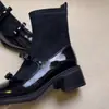 Botas Cano Curto Retrô Quadradas com Laço Elástico Slim 2026 Novo Estilo Patchwork Mary Jane Bota Meia Slim Salto Bloco Grosso para Mulheres