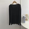 Camiseta de Manga Larga con Cuello en V Talla Grande de Modal para Mujer Primavera y Otoño Nueva Elegante Interior Holgada y Versátil Top Básico