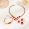 Brincos Europeus e Americanos de Venda Quente Transfronteiriços com Strass Vermelho Vazado, Conjunto de Joias com Colar de Corrente e Anel, Conjunto de Joias Femininas
