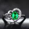 Anillo de Corazón Doble Hueco Estilo Coreano Esmeralda Micro-incrustado Zircón Anillo de Diamantes Diamante Ovalado Diamante Azul Anillo de Diamantes Púrpura