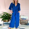 Ropa Nueva de Primavera y Verano para Mujer Color Sólido Cuello en V Corbata Moda Manga Corta Mono Transfronterizo Europeo y Americano Amazon