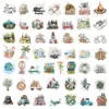 50 paquetes de pegatinas vintage de paisajes de viajes para ins, impermeables, para diario, decoración de tazas de agua, collage, materiales para creación de escenas, pegatinas DIY