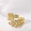 Moda Exquisita y Simple de Amazon Transfronteriza Anillo Abierto Ajustable Forma de Oreja Completamente Incrustado con Circonita Diamante Joyería de Alta Gama