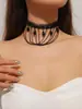 Collar de Encaje Retro Mingka Jewelry para Mujer, Cadena de Clavícula Exagerada Personalizada con Cristal Negro Gargantilla de Encaje