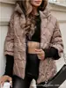 Estación Independiente 2025 Otoño e Invierno Nueva Chaqueta de Algodón Moda con Capucha Moda Holgada de Manga Larga con Forma de V Chaqueta Chaqueta de Algodón para Mujer