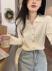 Cardigan de malha suéter base camisa feminina outono 2024 nova gola polo botão design alto chique top