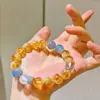 Pulsera de Diseño con Piedras Lunares Azul Fuerte Natural y Citrino de 10 mm