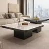 Mesa de centro de luxo leve, sala de estar, uso doméstico, tampo de vidro e pedra, design moderno, estilo moderno e minimalista, adequada para apartamentos pequenos, mesa de centro combinada quadrada