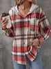 Jaqueta com capuz xadrez retrô europeia e americana para mulheres, apresentando um corte relaxado e solto, um visual estiloso e jovem, e versátil para uso casual adequado para primavera e outono