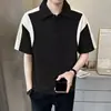 Camisa POLO de verano de alta gama para hombre con diseño de patchwork, camiseta de manga corta con cuello camisero, camiseta casual de color block de moda para hombre