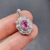 Colgante de Zafiro Rosa Natural Transfronterizo Accesorios para Mujer Nicho Alta Gama Joyería de Plata 925 5*7 Joyería Venta Directa de Fábrica