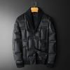 Chaqueta de Plumas con Solapa Tejida para Hombre, Moda de Invierno Casual Cálida de Marca Moderna Estilo Coreano Corte Ajustado Abrigo Moderno Tallas Grandes Hombre