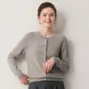 Peça versátil! Cardigã básico de gola redonda 100% caxemira para mulheres, suéter curto de caxemira pura, cardigã de tricô, jaqueta pequena