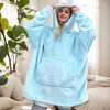 Cobertor Usável Pulôver Pijama Flanela com Capuz Unissex Roupão Preguiçoso Hoodie Moletom Cobertor Tamanho Grande