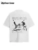 Camiseta de Manga Corta Lavada Vintage de Banda de Moda Retro Americano Estampado Digital Suelto Unisex