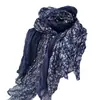 Lenço floral azul marinho retrô literário estilo Mori feminino fino plissado algodão linho lenço longo xale acessórios para fotos