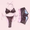 2026 Nuevo Bikini Europeo y Americano Amazon Copa Triángulo Estampado de Lunares Correa Sexy Traje de Baño Bikini de Dos Piezas