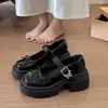 Sapatos Plataforma Mary Jane de Solado Grosso Feminino 2026 Novo Verão Preto Versátil Laço Loafers JK Japonês Sapatos Pequenos de Couro