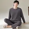 Novo Pijama Masculino Primavera e Outono Algodão Puro Manga Longa Estilo Coreano Esportivo Pode Ser Usado Fora Todo Algodão Tamanho Grande Conjunto de Roupa para Casa