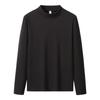 Camiseta Base Negra de Cuello Alto Medio para Mujer con Mangas de Chenille tipo Princesa, Estilo Elegante de Socialité