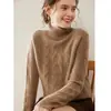 Suéter de Punto Grueso de Cachemira para Mujer Otoño e Invierno con Cuello Alto Retorcido en el Hombro Ajustado Adelgazante de Manga Larga Base