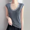 Nuevo Chaleco de Lana Peinada con Cuello en U para Mujer sin Mangas con Diseño de Diamantes en Contraste, Jersey Delgado de Punto