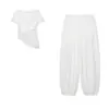 Roupas Femininas Transfronteiriças Verão 2026 Estilo Europeu e Americano Moda Slim Fit Irregular Manga Única Conjunto de Top + Calça Longa para Mulheres A670094