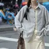 Camisa longa listrada de caimento solto para mulheres em estoque, jaqueta camisa estilo coreano, nova blusa para primavera e outono de 2026