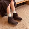 558-33 Botas Curtas de Lã com Franjas Retrô para Mulheres, Botas de Neve Quentes e Confortáveis, Botas de Algodão Versáteis para Outono e Inverno